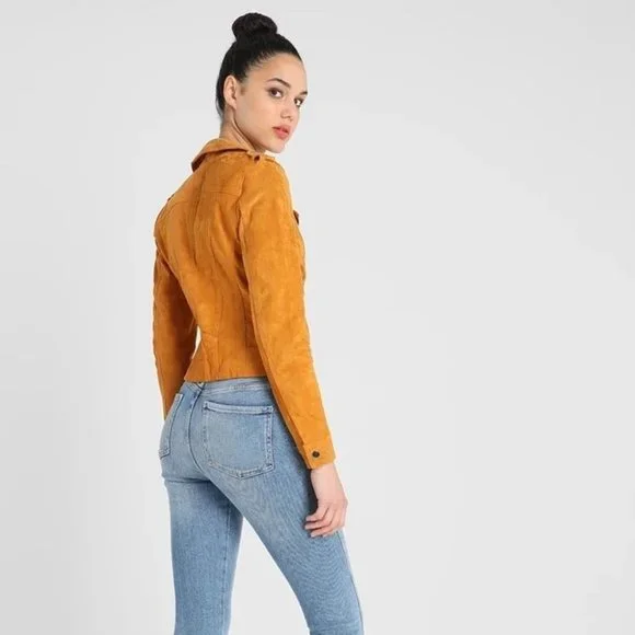 BEST JACKET FULLY LINED SOFT SUEDE LEATHER | AMBER GOLD YELLOW MUSTARD NUGGET OR - Picture 12 of 14